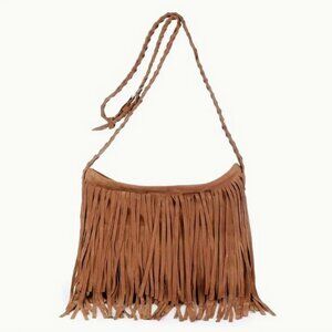 Fringe Shoulder Bag Brown Large with Rope Style Strap